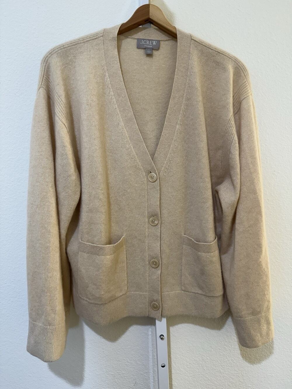 J. Crew 100% Cashmere Ivory Cream Sweater Button Front Women’s Sz L